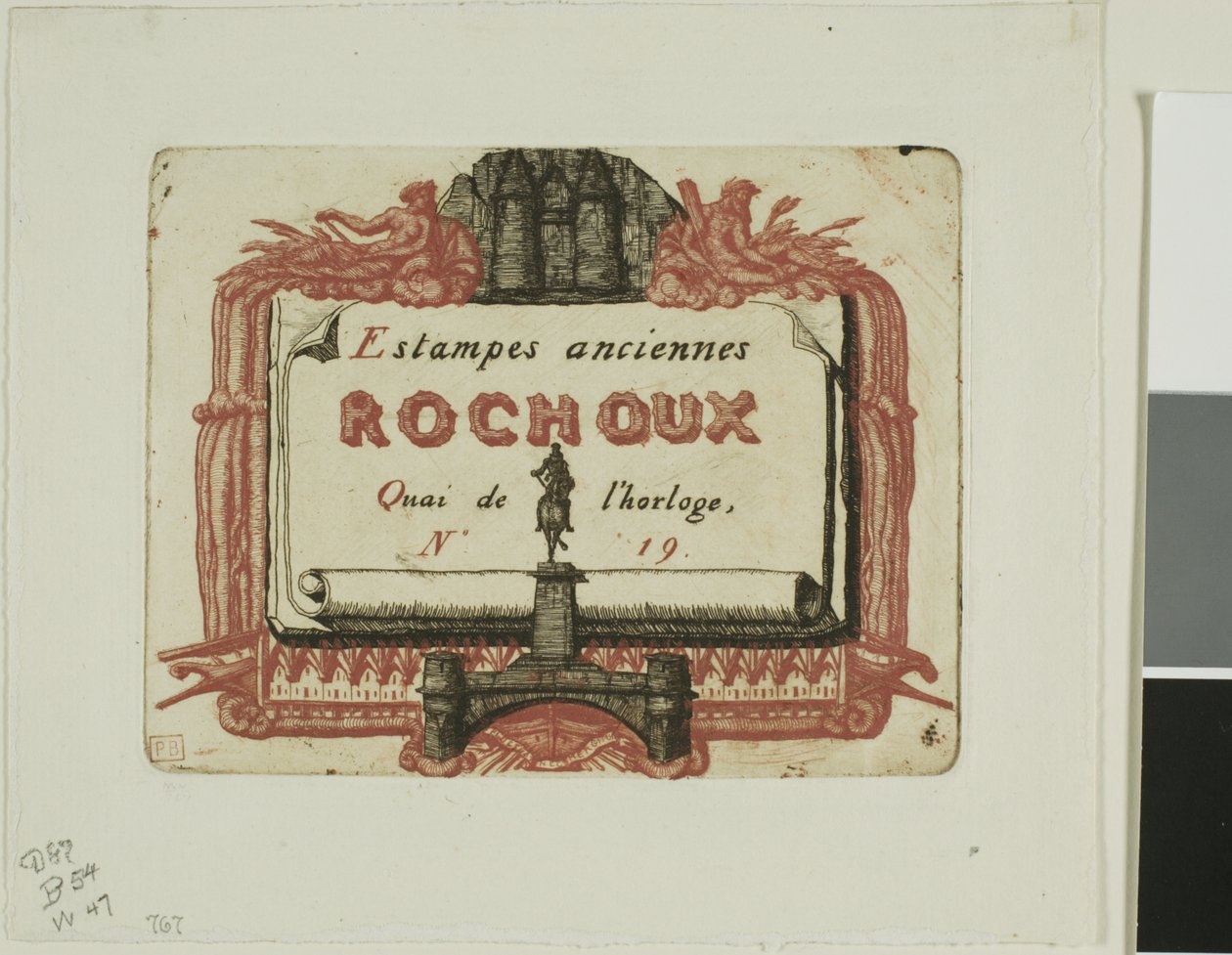 Adresskarte des Druckverkäufers Rochoux von Charles Meryon