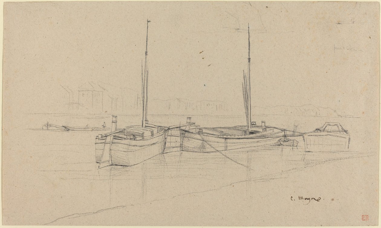 Boote auf dem Fluss mit Masten von Charles Meryon