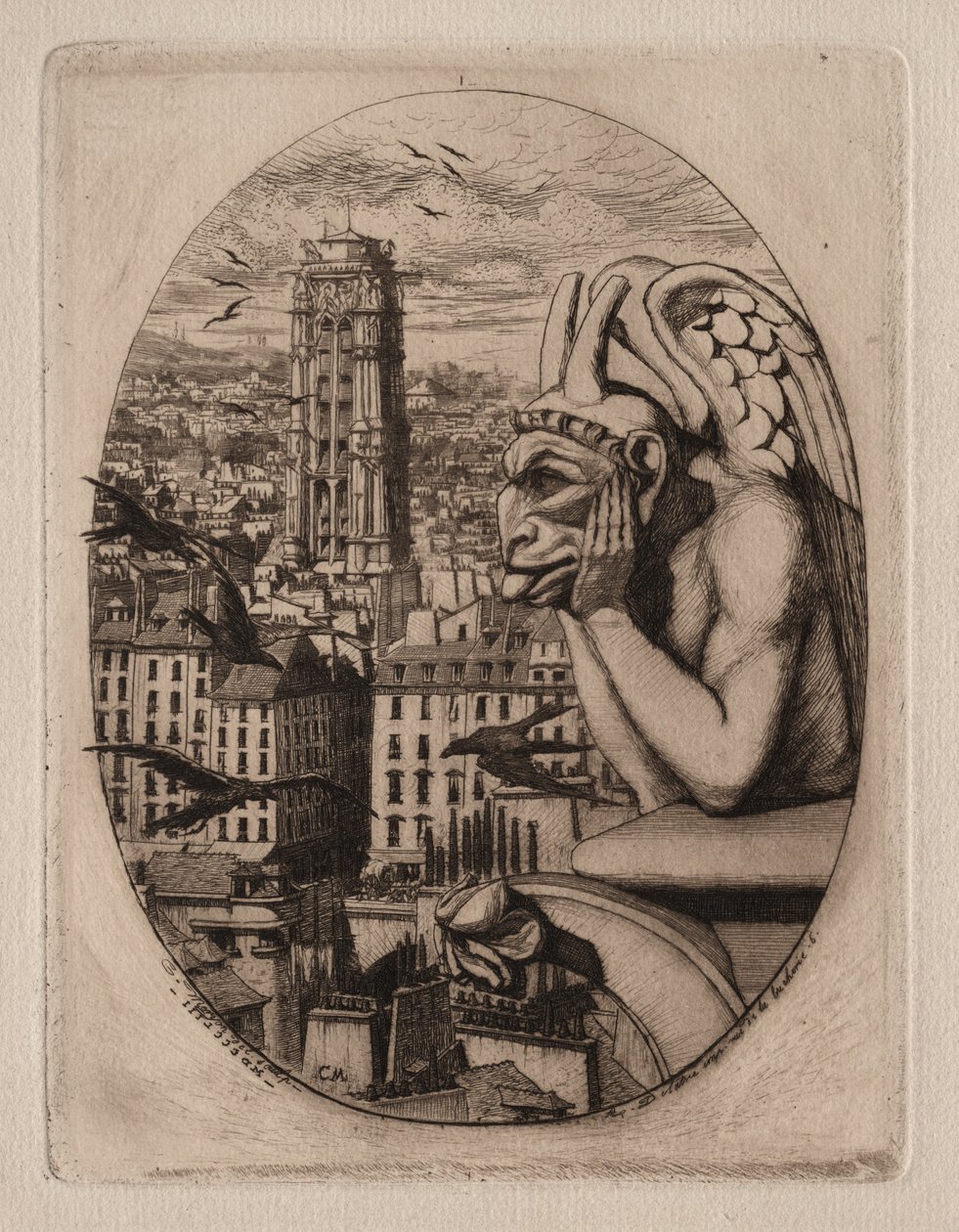 Radierungen von Paris: Der Wasserspeier, 1853 von Charles Meryon