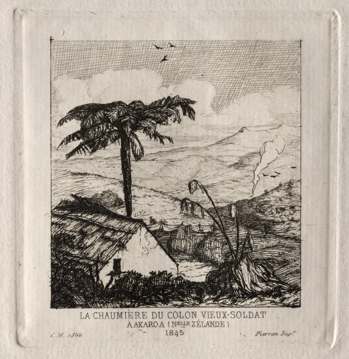 Die Hütte des alten Soldatensiedlers in Akaroa, 1845 von Charles Meryon