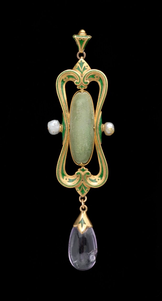 Anhänger (Gold, Emaille, durchscheinender grüner Edelstein & Perle) von Charles Ricketts