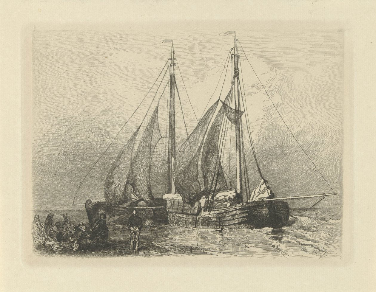 Segelschiffe an einem Strand von Charles Rochussen