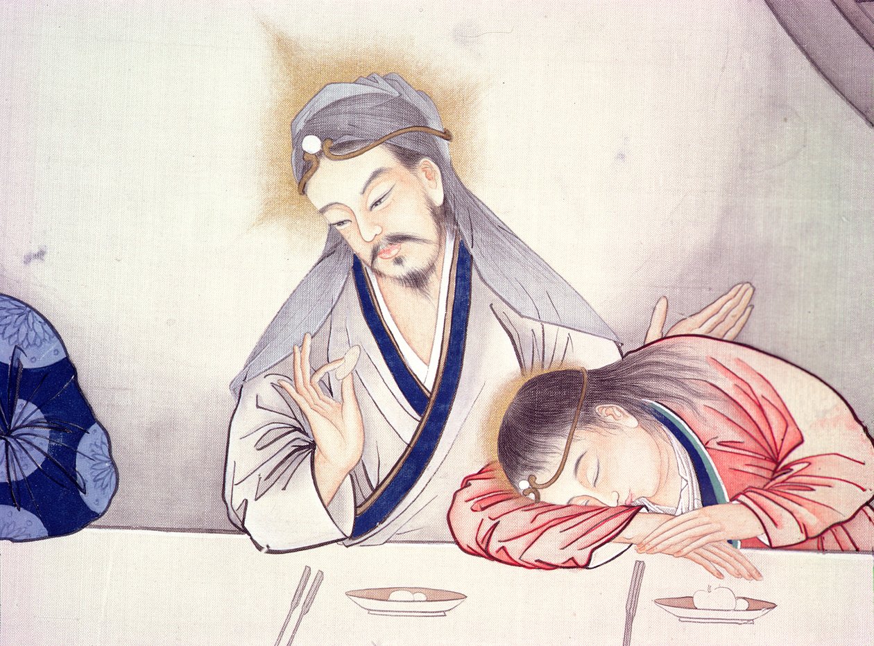 Das letzte Abendmahl, Christus und St. Johannes (Detail) von Chinese School