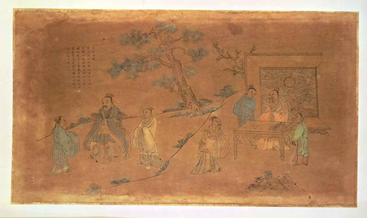 Szene aus dem Leben von Konfuzius (c.551-479 v. Chr.) und seinen Jüngern, Qing-Dynastie (1644-1912) von Chinese School