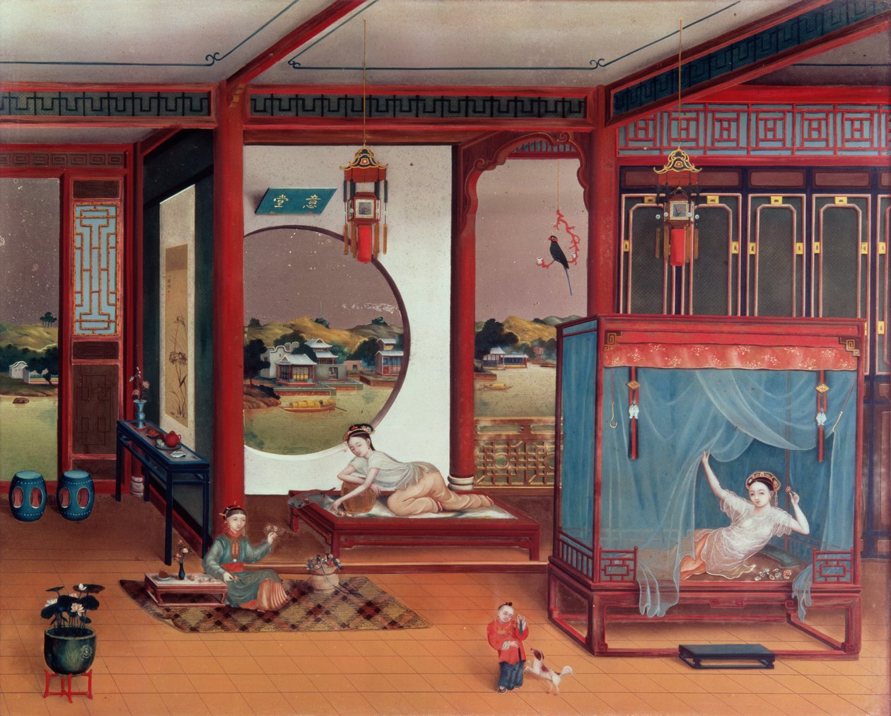 Szene eines Innenraums von Chinese School