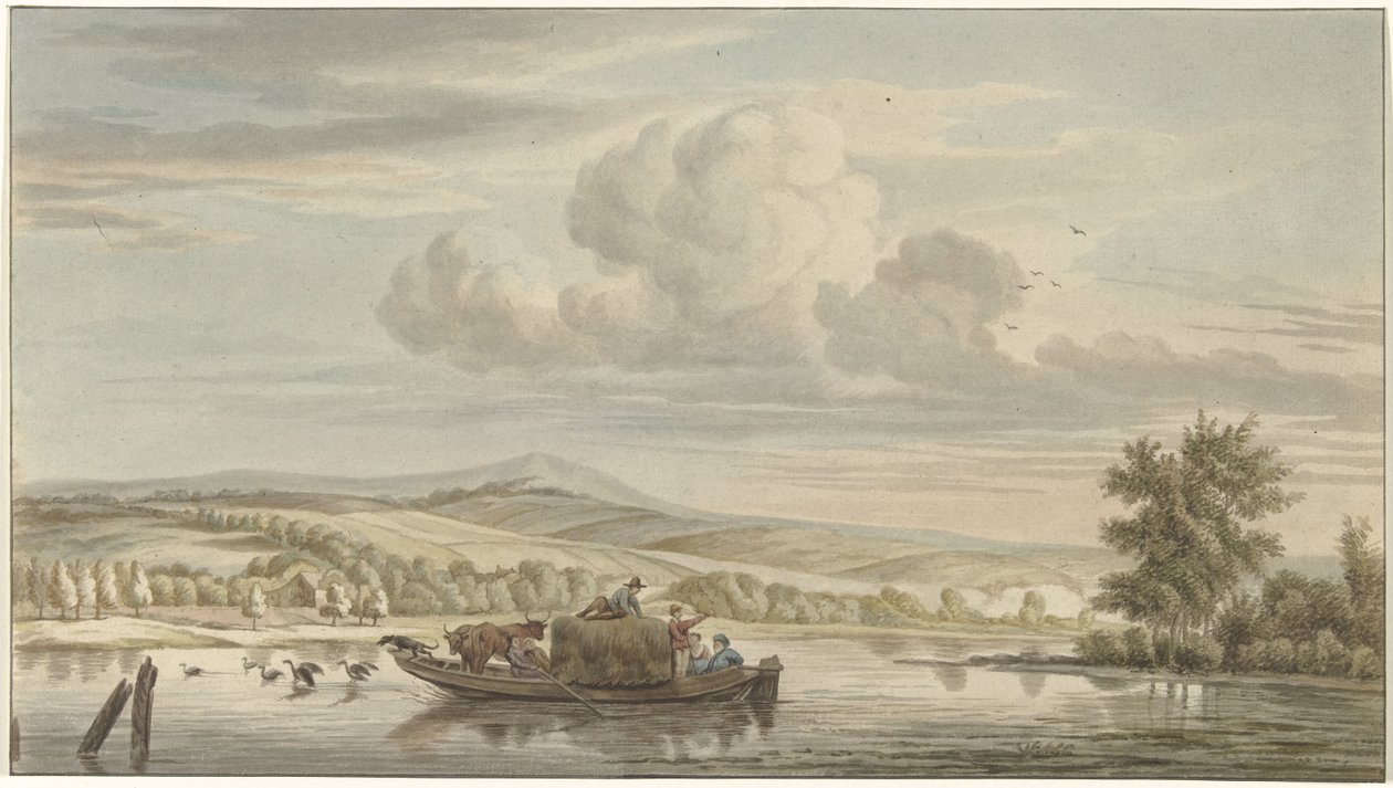 Flussansicht mit Heuschiff von Christiaan Josi