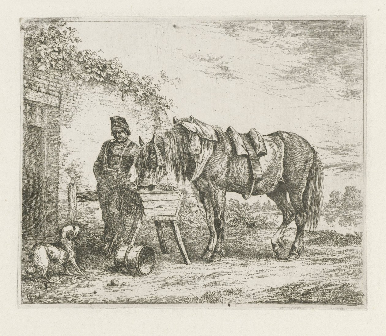 Pferd bei einer Futterkrippe von Christiaan Wilhelmus Moorrees