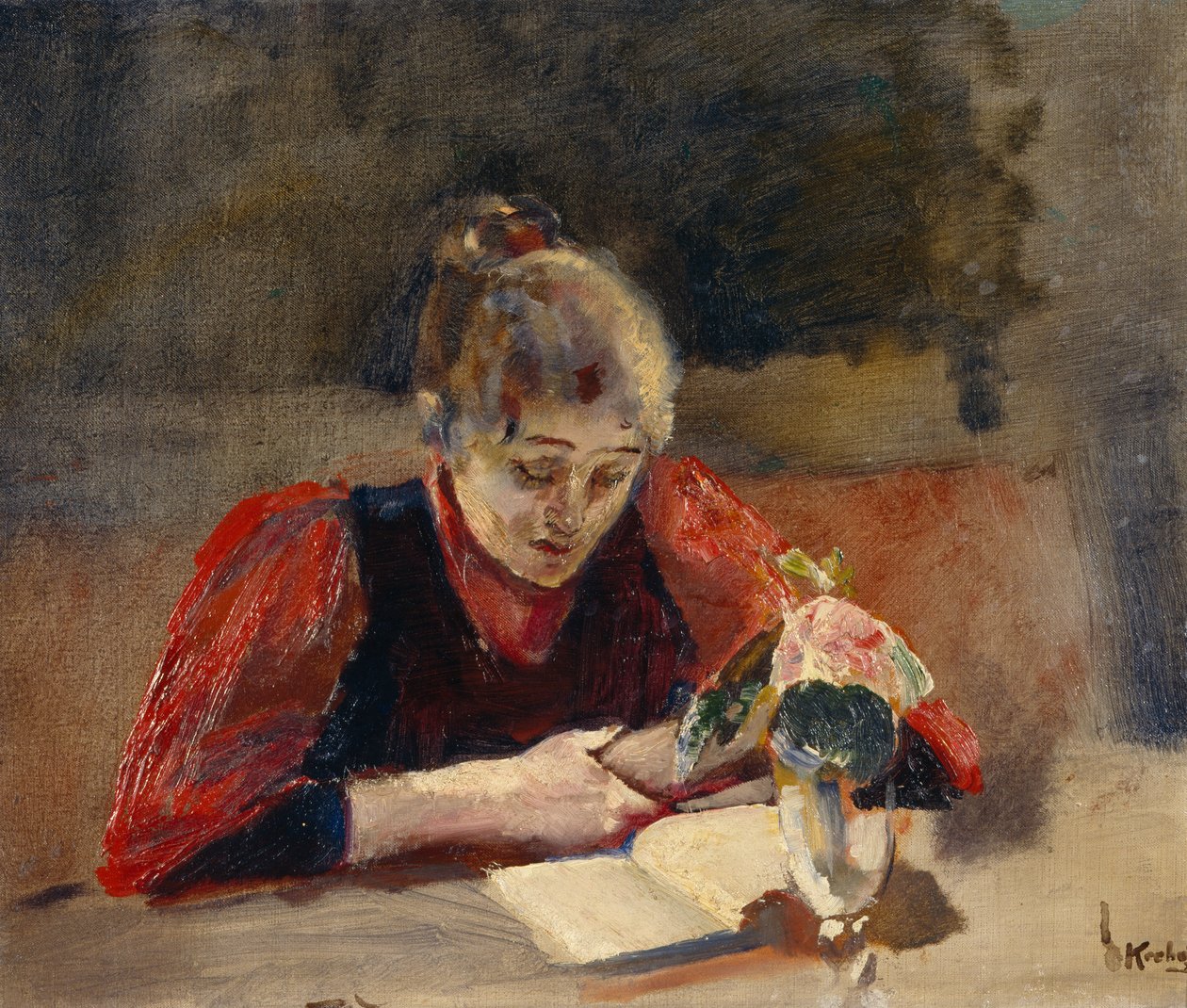 Oda sitzt und liest von Christian Krohg
