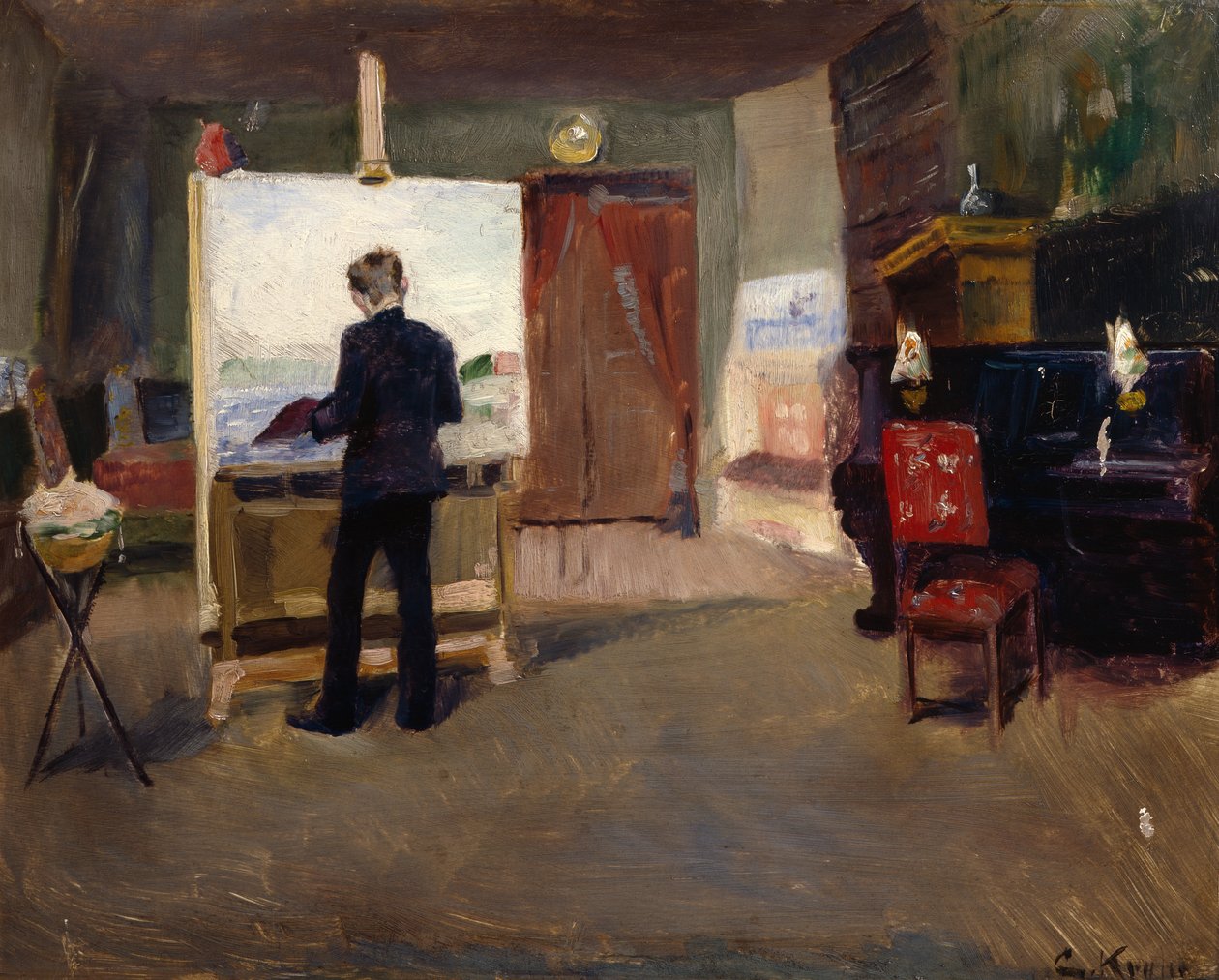 Der Maler Nils Hansteen im Atelier von Christian Krohg
