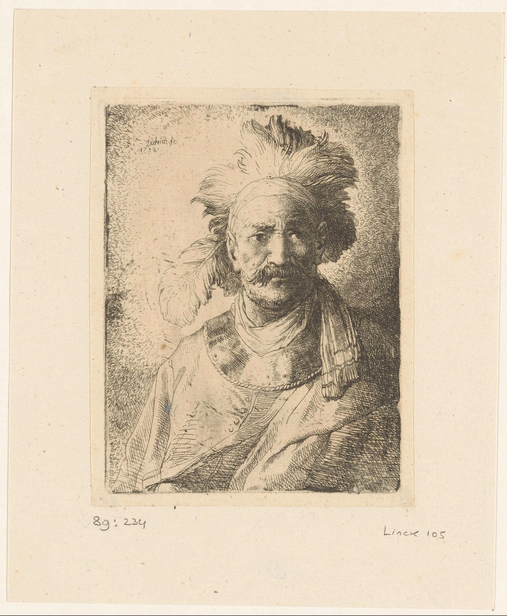 Alter Mann mit Federkrone von Christian Wilhelm Ernst Dietrich