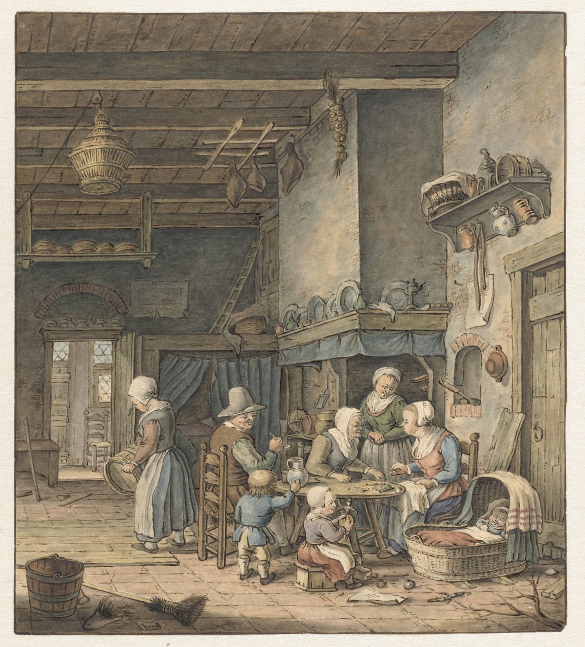 Interieur mit Bauernfamilie um den Tisch von Christina Chalon