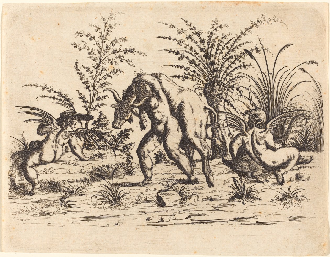 Drei Putti mit einem toten Stier von Christoph Jamnitzer