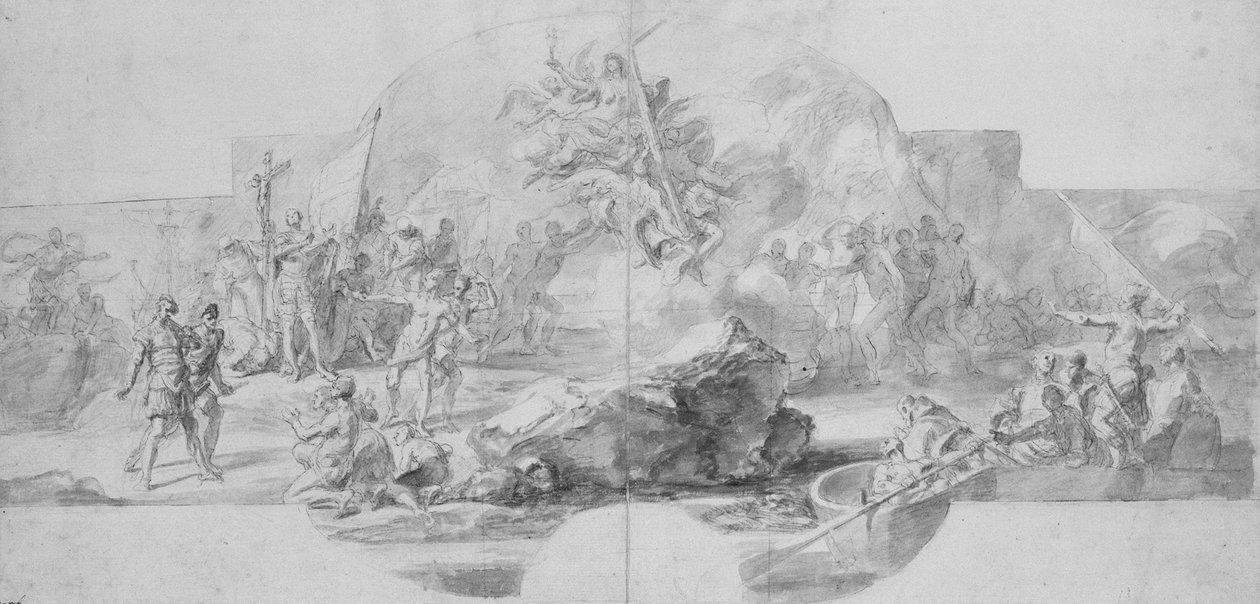 Die Landung von Kolumbus in Amerika, Studie für ein Gemälde (1777 zerstört) für die Sala del Minor von Christopher Columbus