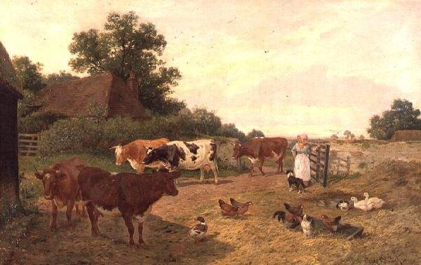 Eine Farm in Kent, Melkzeit von Claude Clark