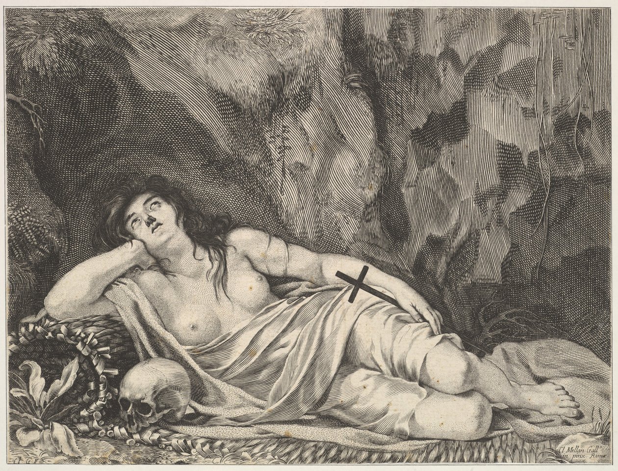 Die heilige Maria Magdalena in einer Grotte liegend von Claude Goyrand