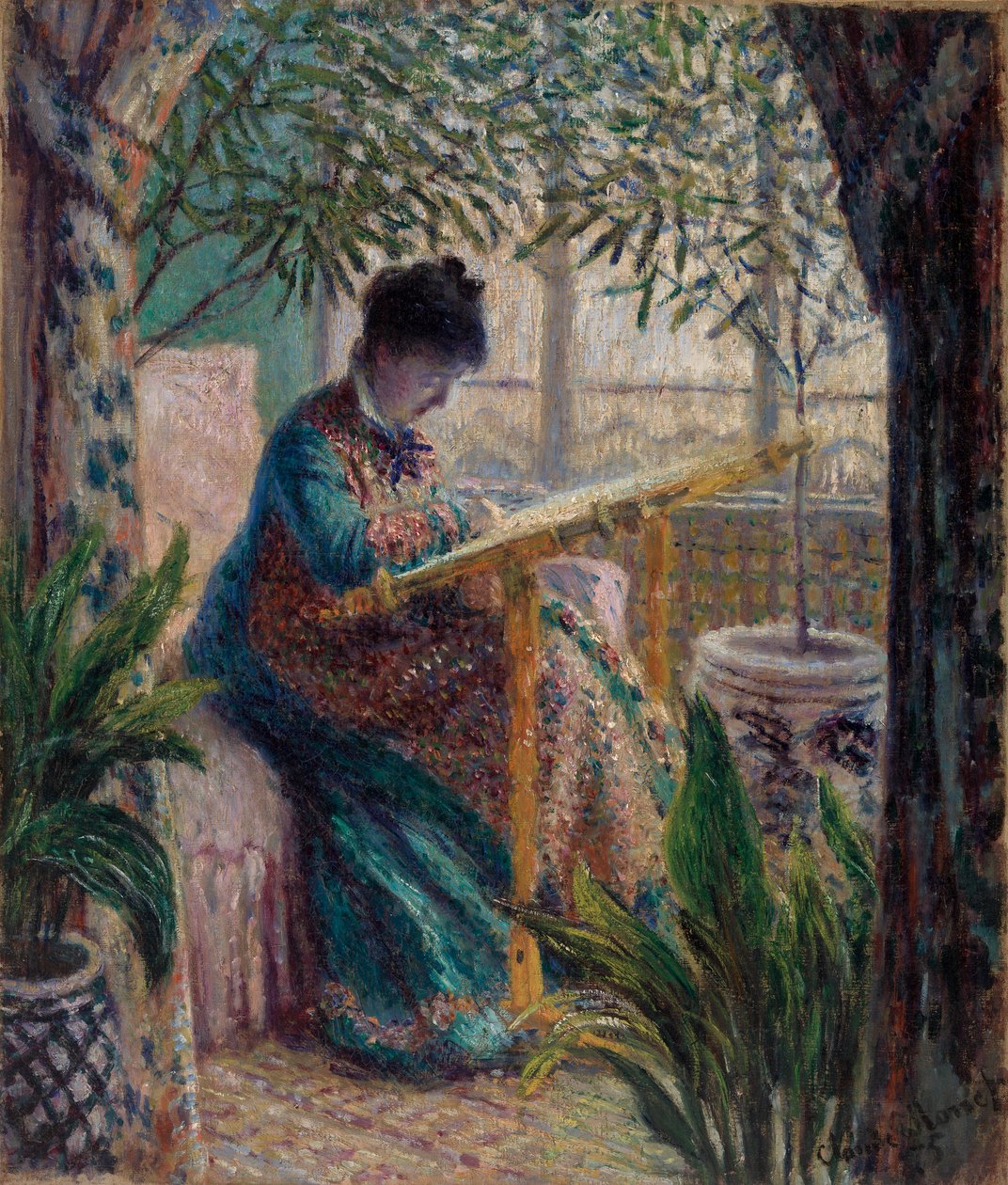 Madame Monet beim Sticken von Claude Monet