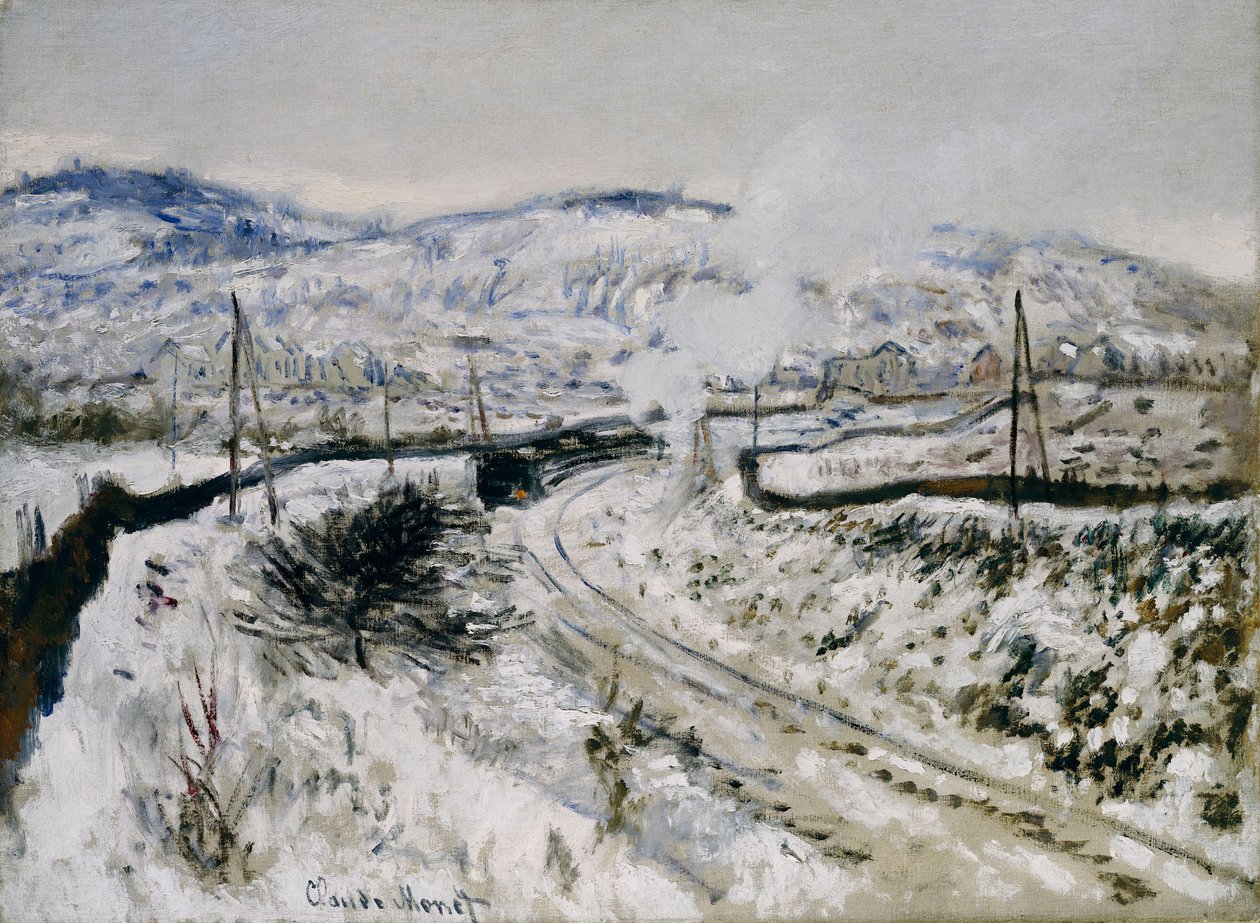Zug im Schnee in Argenteuil von Claude Monet
