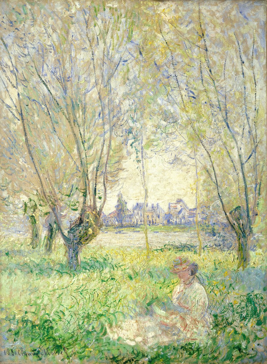 Frau unter den Weiden sitzend von Claude Monet