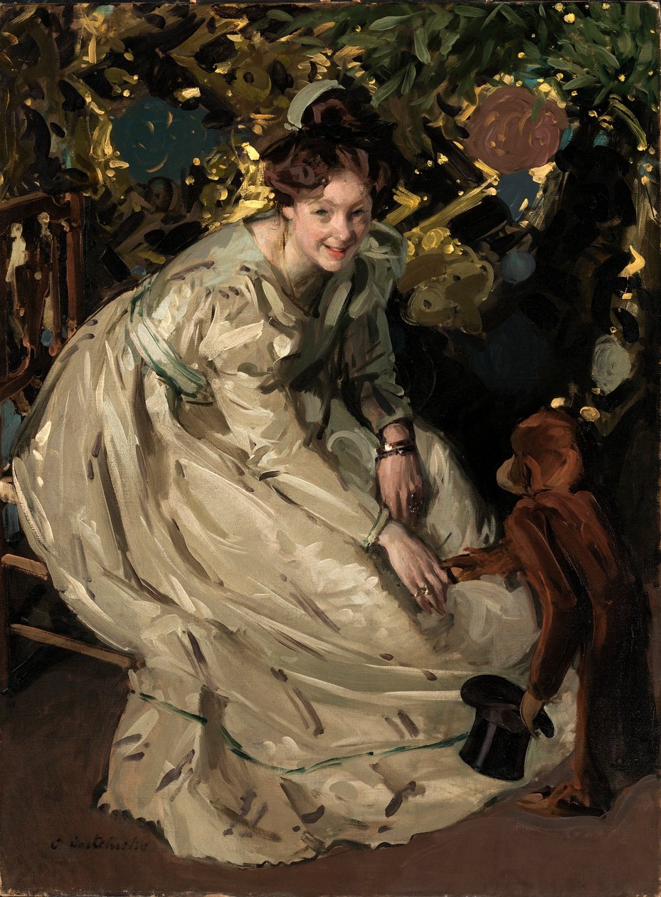 Frau in Laube mit Affe von Claudio Castelucho