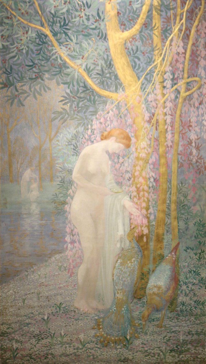 Die Frau mit Pfauen von Constant Montald