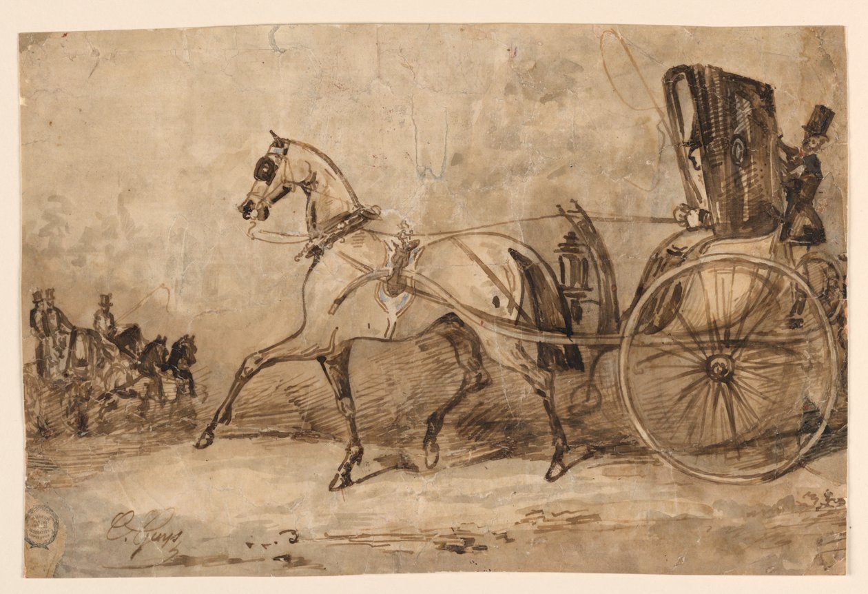 Ein Pferd und eine Kutsche von Constantin Guys