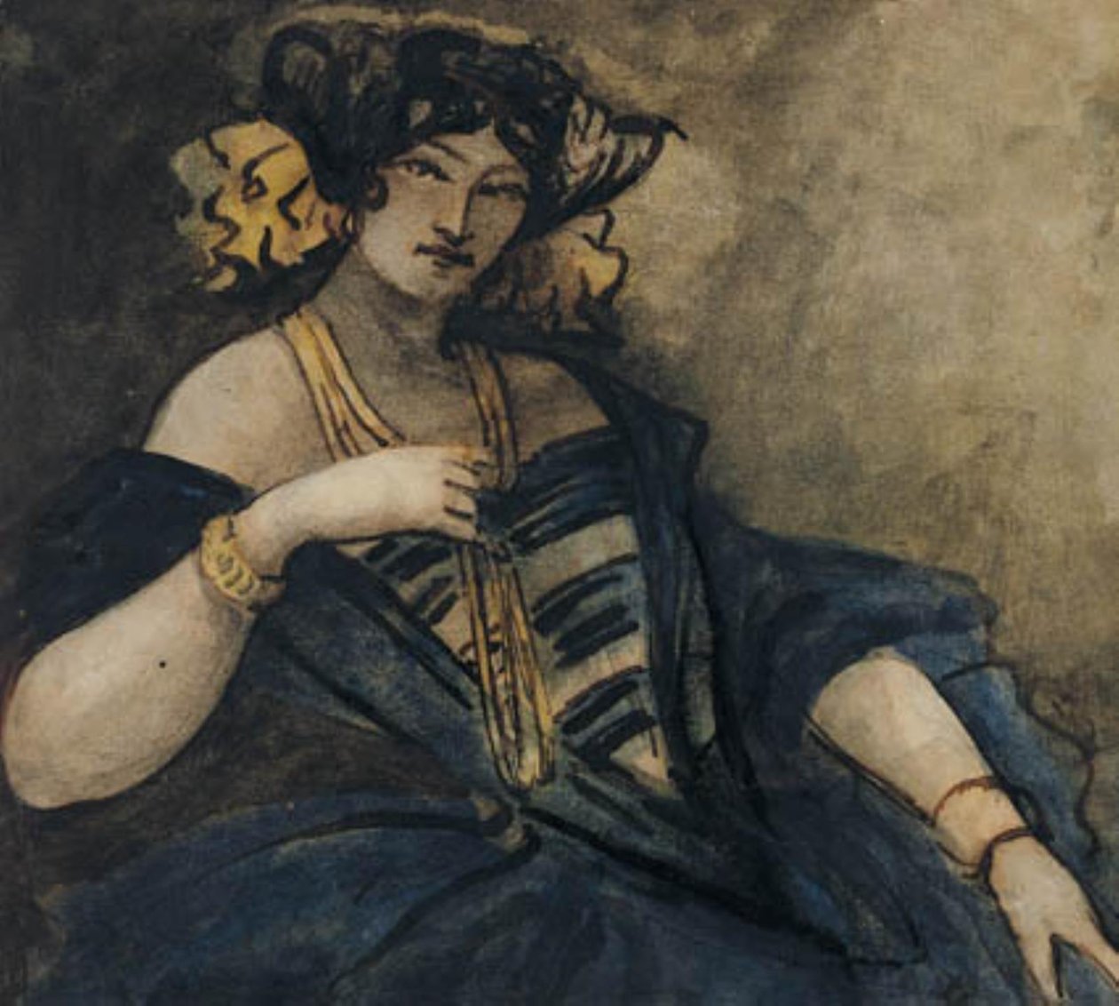 Sitzende, elegant gekleidete Frau, Halbfigur von Constantin Guys