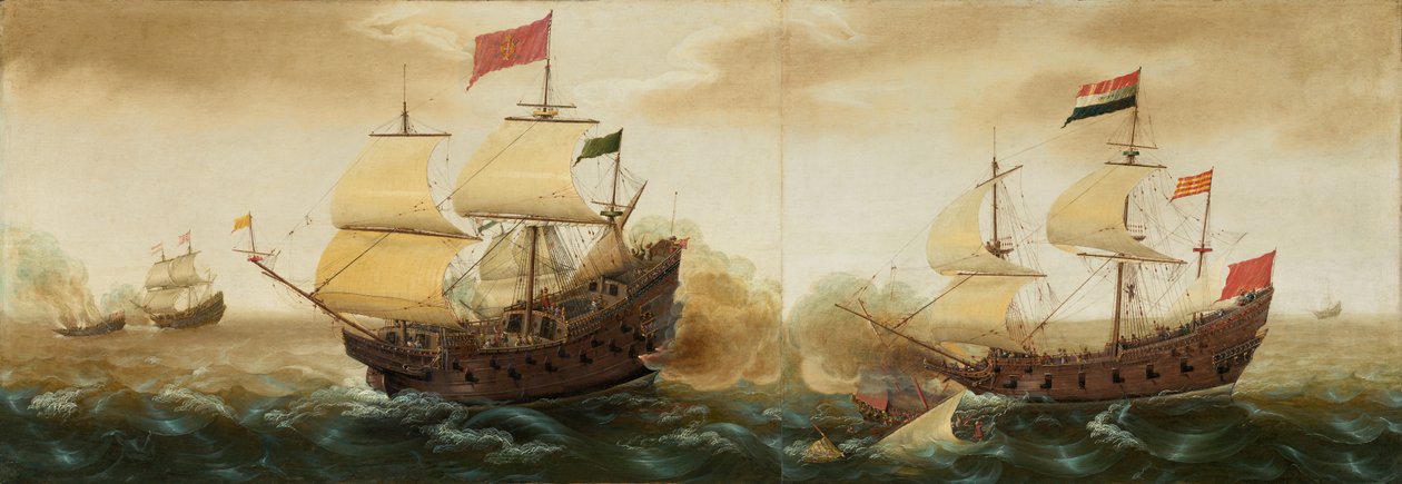 Eine Seeschlacht zwischen und spanischen Kriegsschiffen von Pieter Cornelisz. Verbeeck