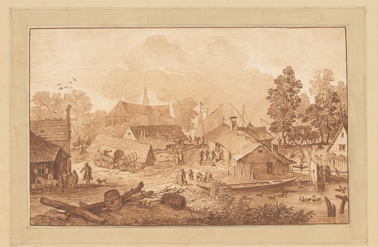 Dorfansicht mit Teich von Cornelis Brouwer