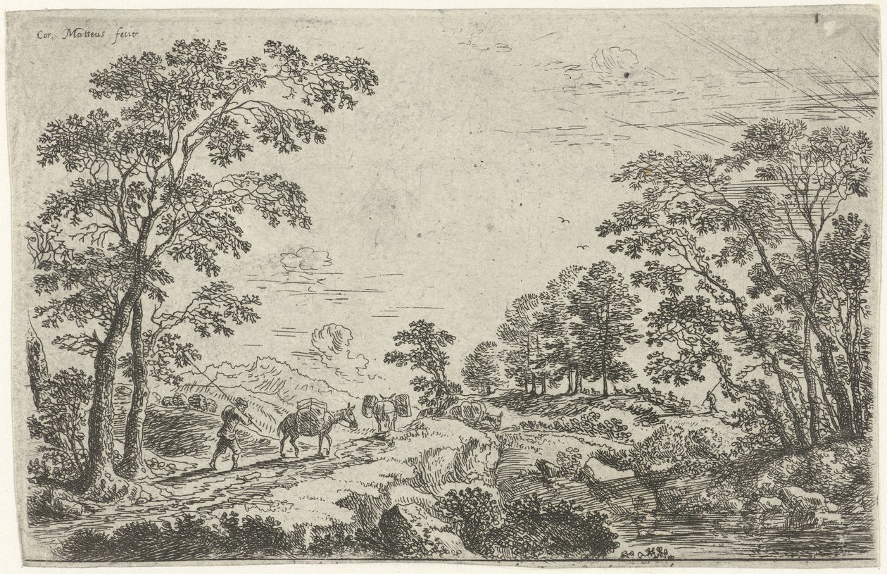 Landschaft mit Maultiertreiber von Cornelis Matthieu