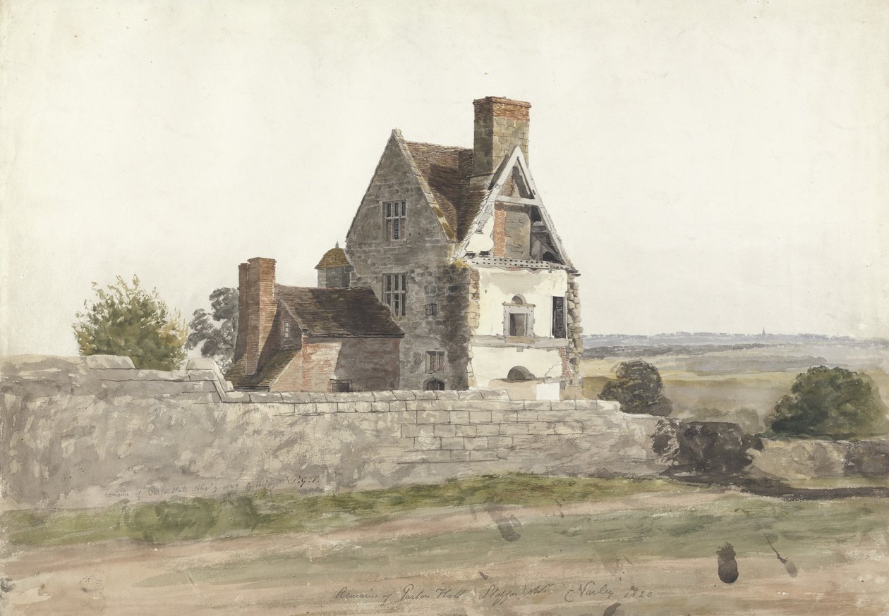 Überreste von Parton Hall, Staffordshire, 1820 von Cornelius Varley