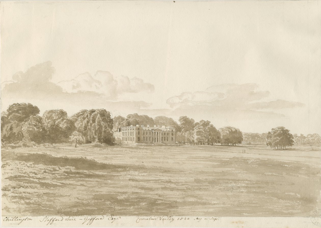 Chillington Hall (Sepia-Zeichnung) von Cornelius Varley