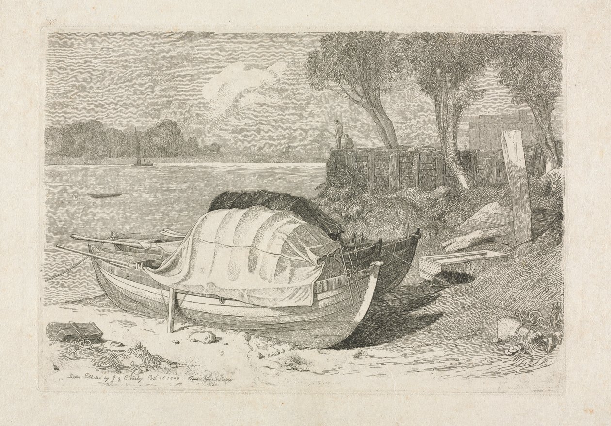 Zwei gestrandete Fischerboote von Cornelius Varley