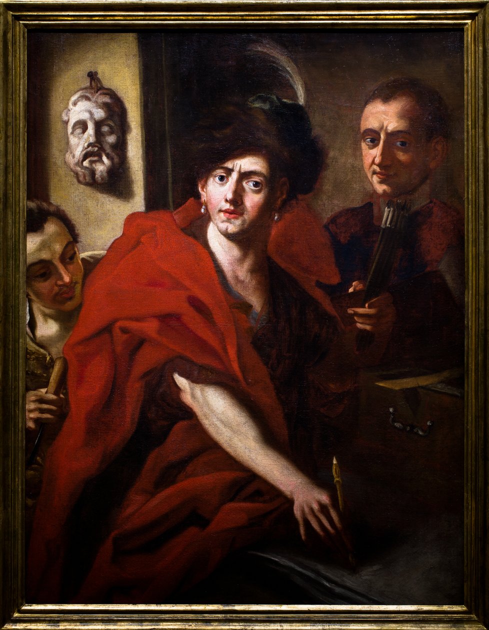 Selbstporträt mit seinen Brüdern von Cosmas Damian Asam