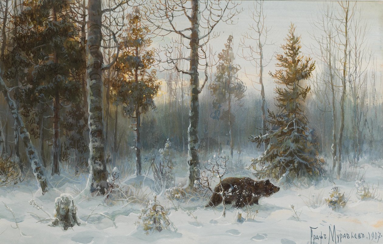 Winterlandschaft mit Bär, 1907 von Count Vladimir Leonidovich Muravyov