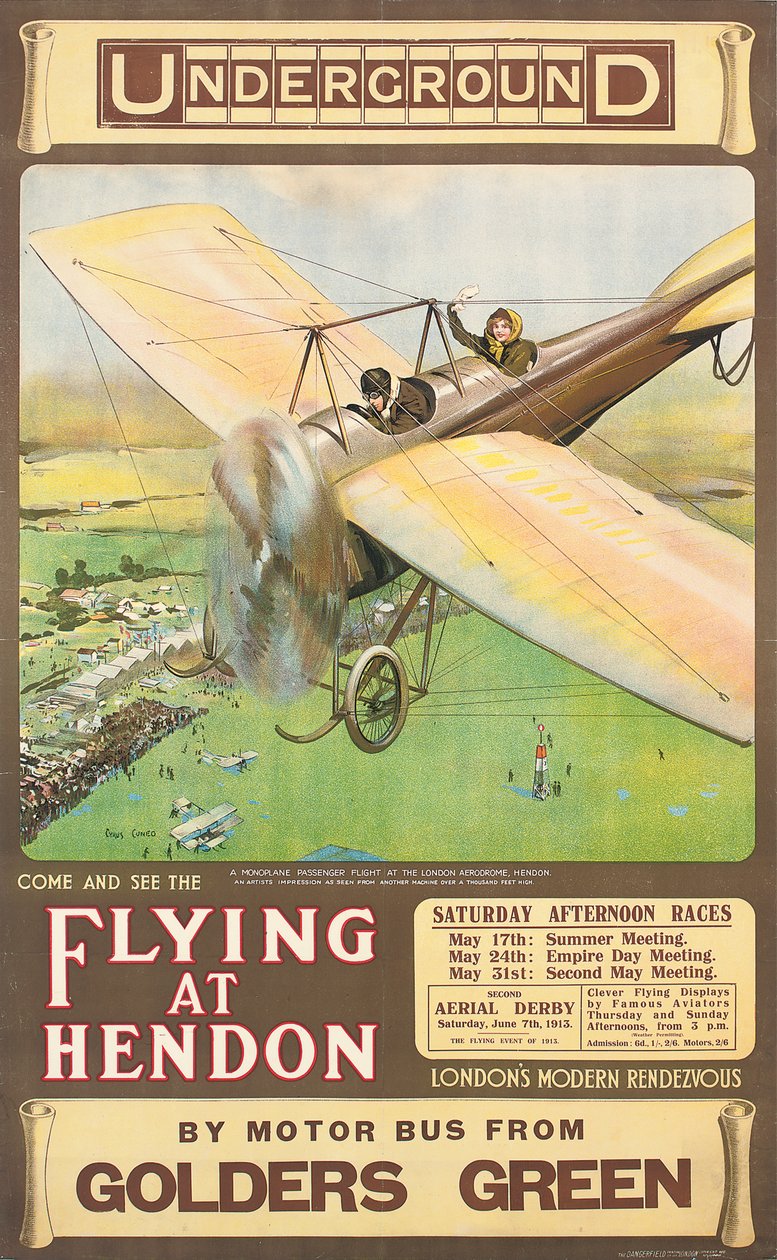 „Fliegen in Hendon“, ein Werbeplakat, 1914 von Cyrus Cuneo