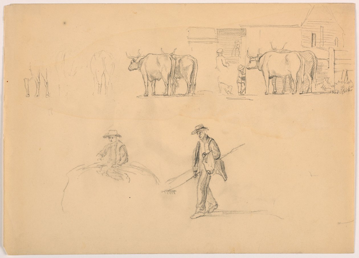 Bauernhof; Figuren und Ochsen von Daniel Huntington
