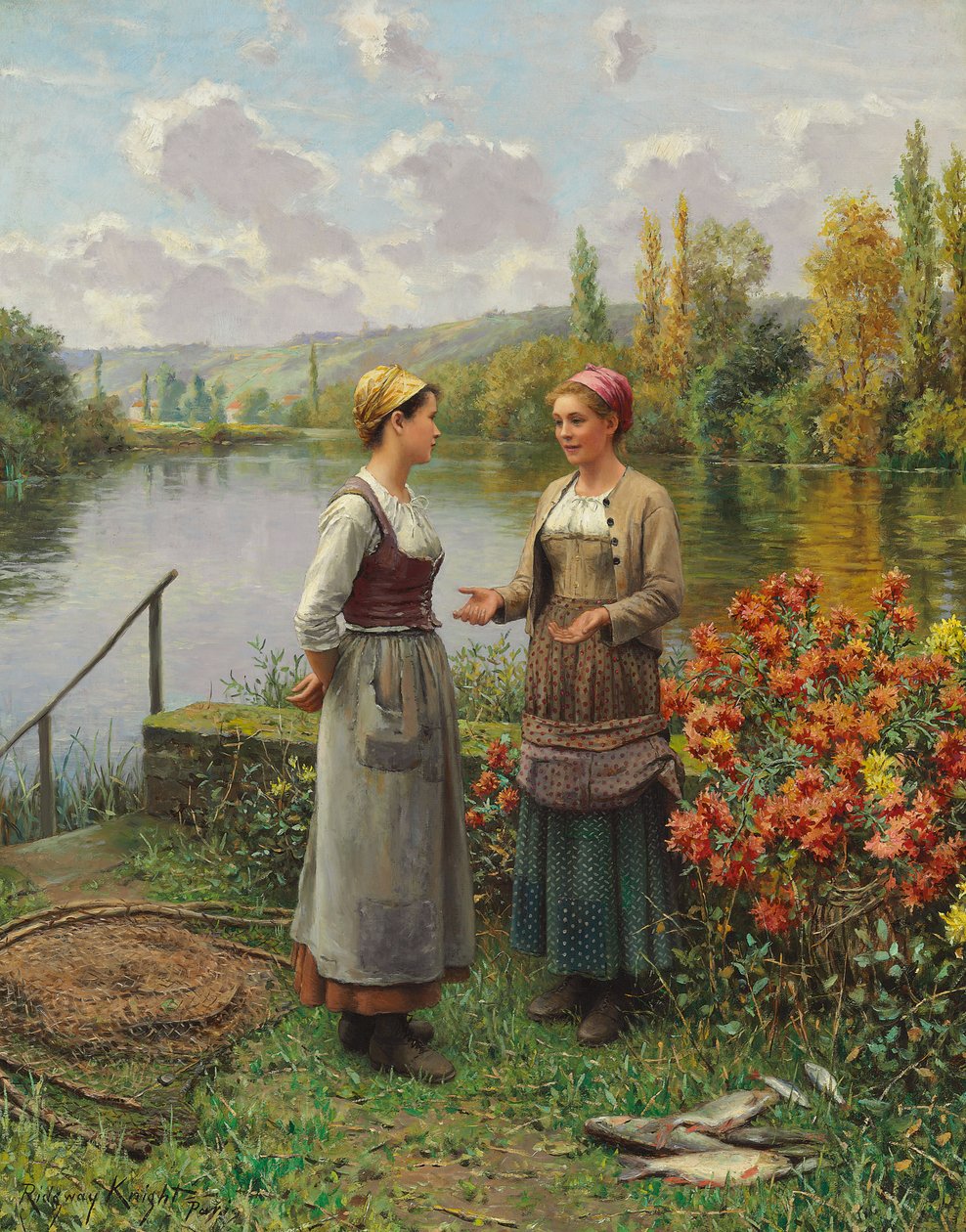Zwei Frauen in einer Landschaft von Daniel Ridgway Knight