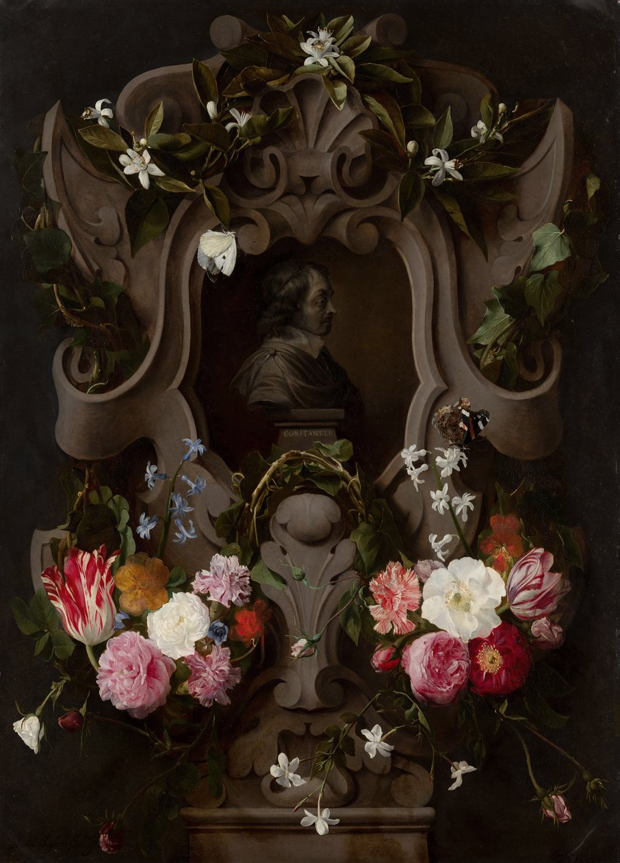 Blumenkartusche um eine Büste von Daniel Seghers