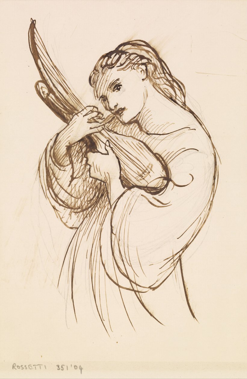 Mädchen mit einem Musikinstrument von Dante Gabriel Charles Rossetti