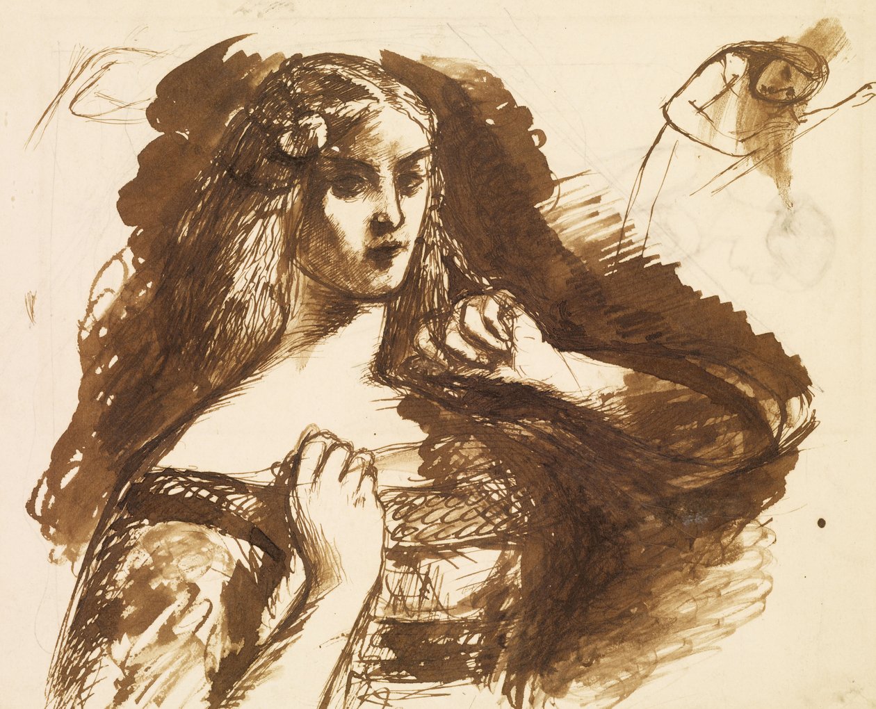 Halblanges Porträt einer jungen Frau von Dante Gabriel Charles Rossetti