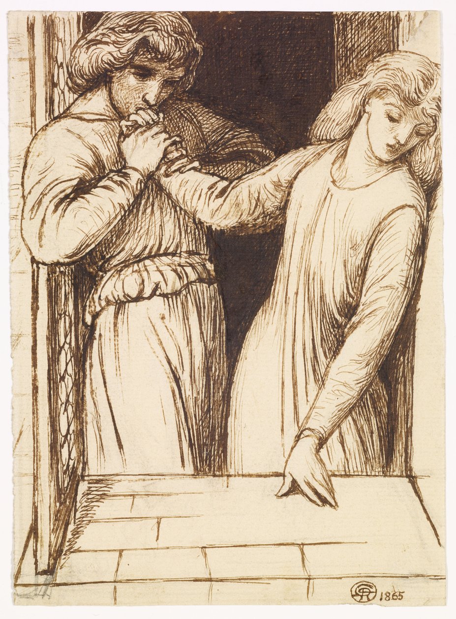 Hamlet und Ophelia - Kompositionsstudie von Dante Gabriel Rossetti