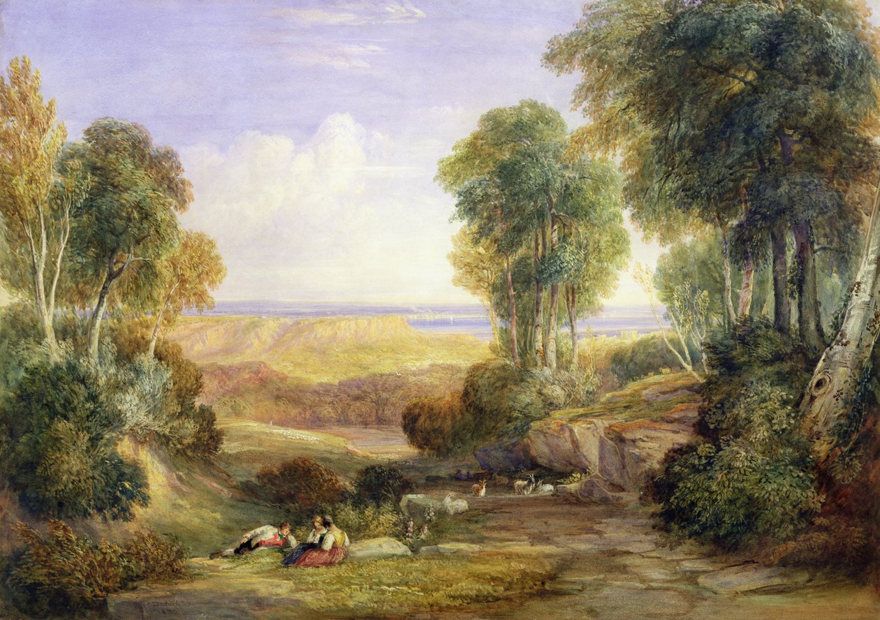 Der Zusammenfluss von Severn und Wye mit Chepstow in der Ferne, 1830 von David Cox