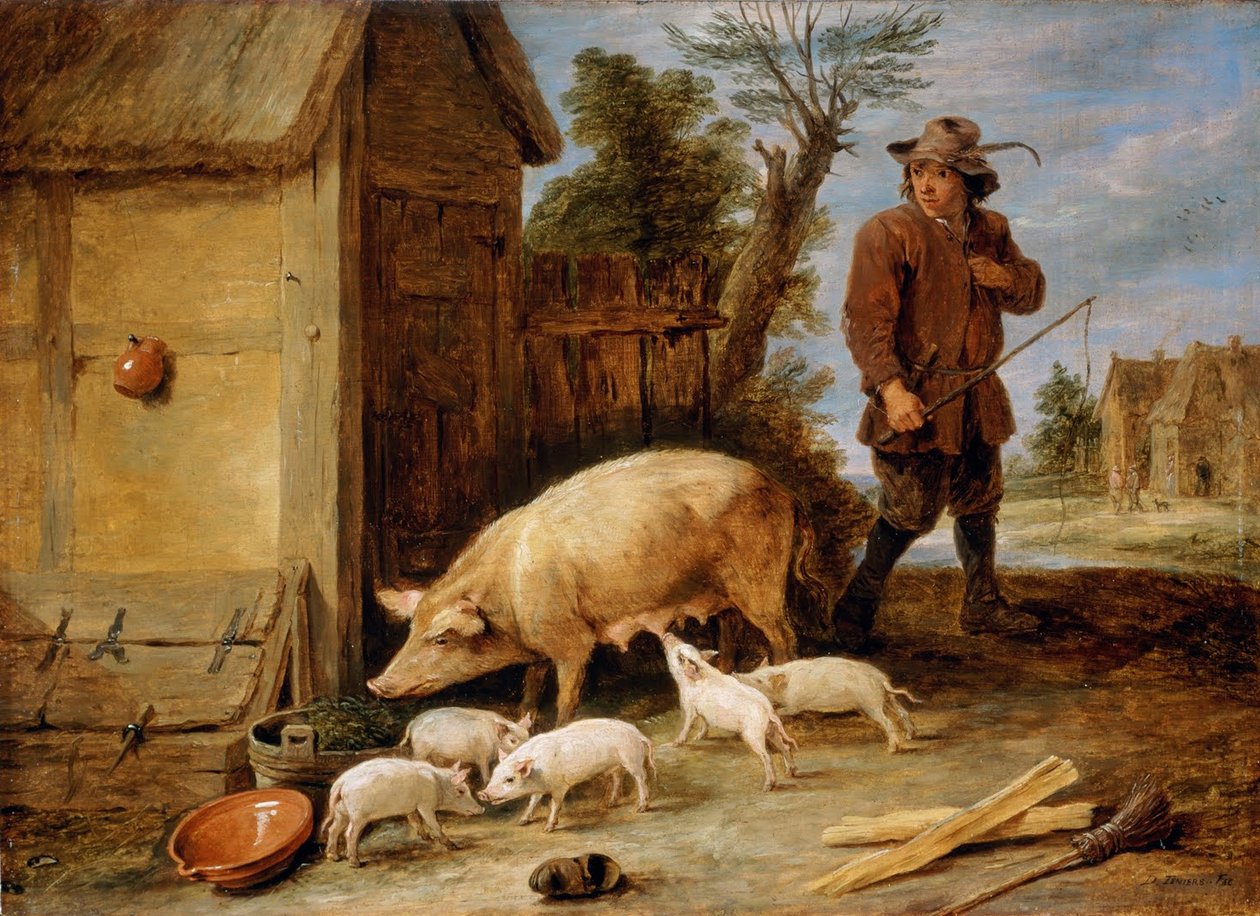 Eine Sau und ihre Ferkel von David Teniers the Younger