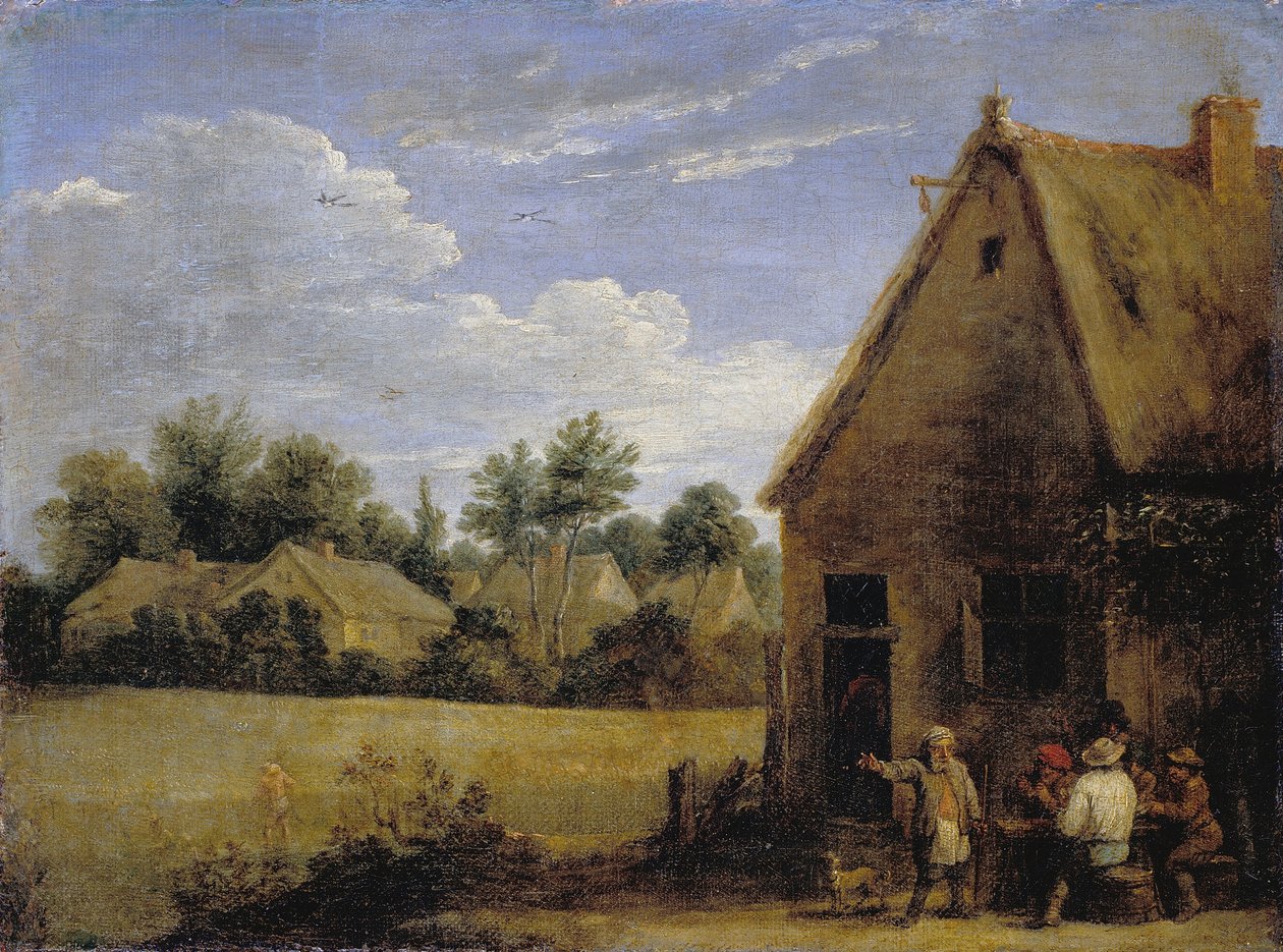 Hütte mit Bauern, die Karten spielen von David Teniers the Younger