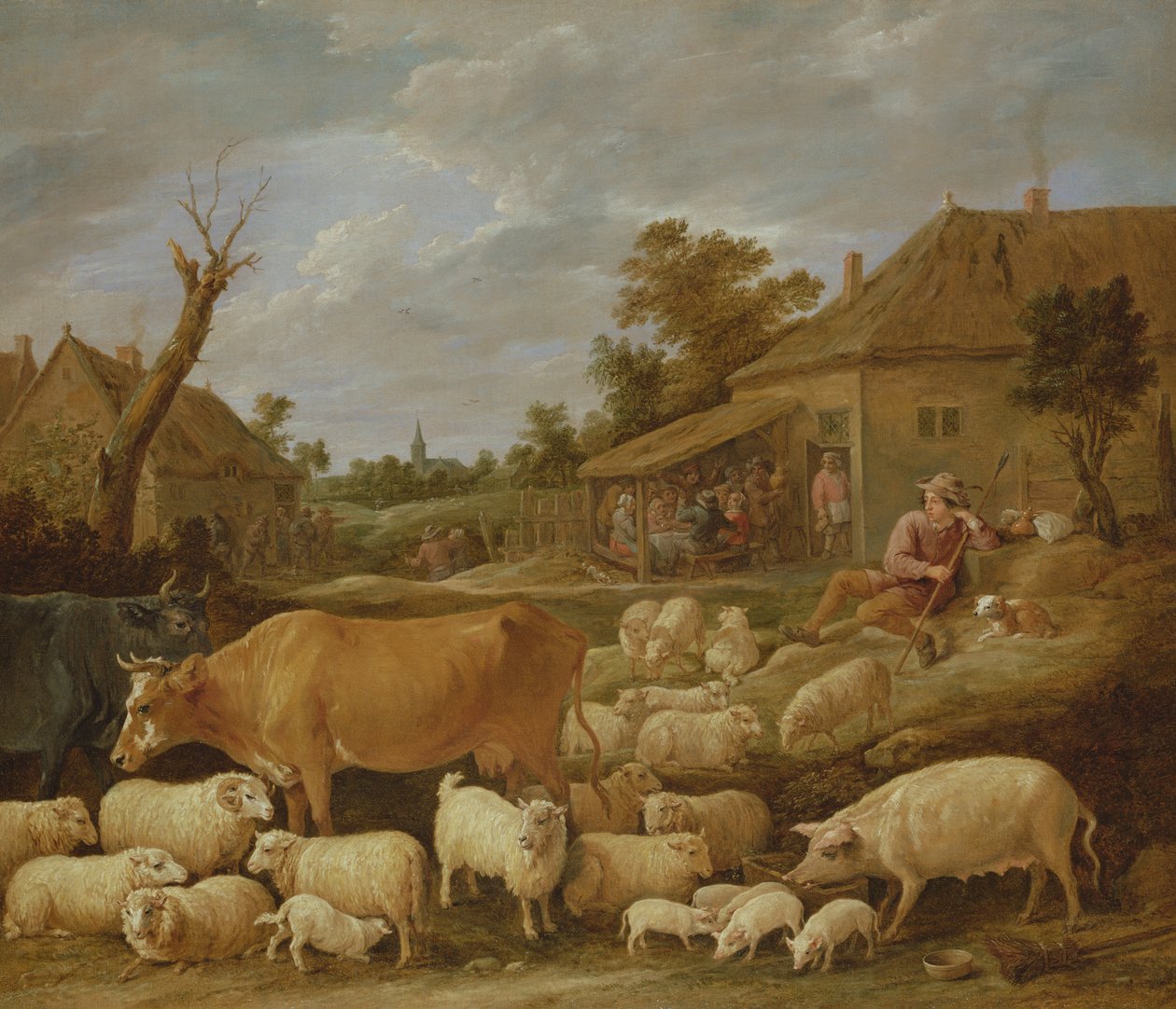 Ein Schäfer und seine Herde bei einer Taverne von David Teniers the Younger