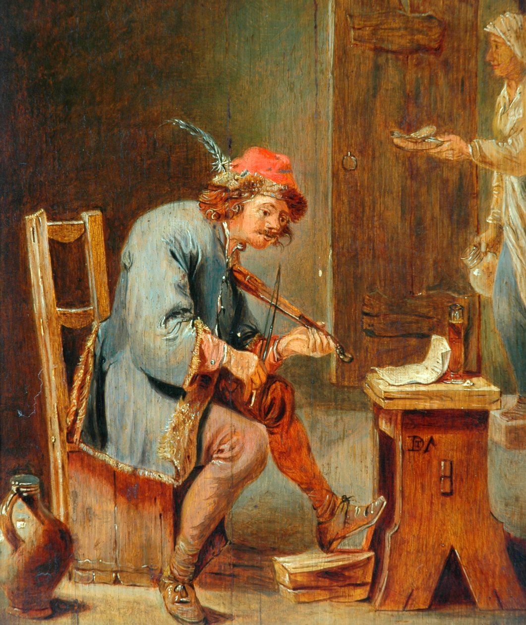 Mann spielt Geige, 1800-50 von David Teniers the Younger