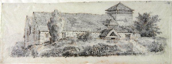Llanfair Kirche, Nordwales, ca. 1813 von David Cox