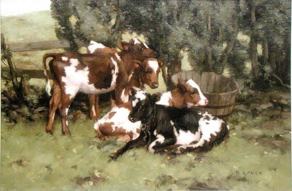 Drei Kälber, um 1920 von David Gould