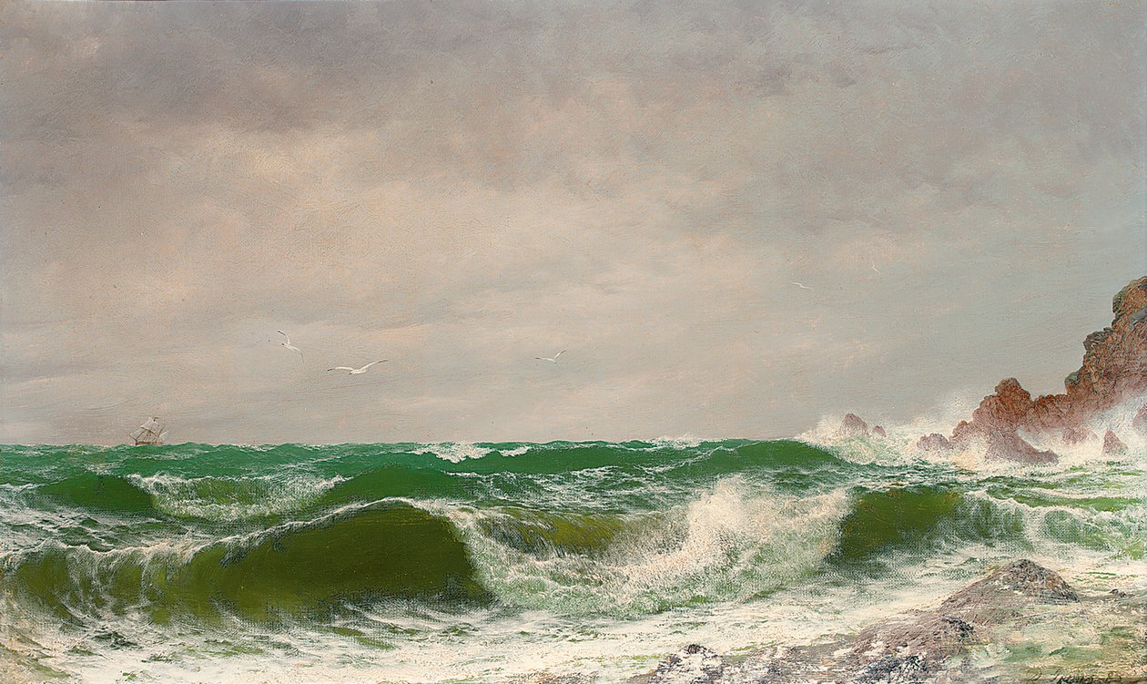 Wellen, die an eine felsige Küste schlagen, 1885 von David James