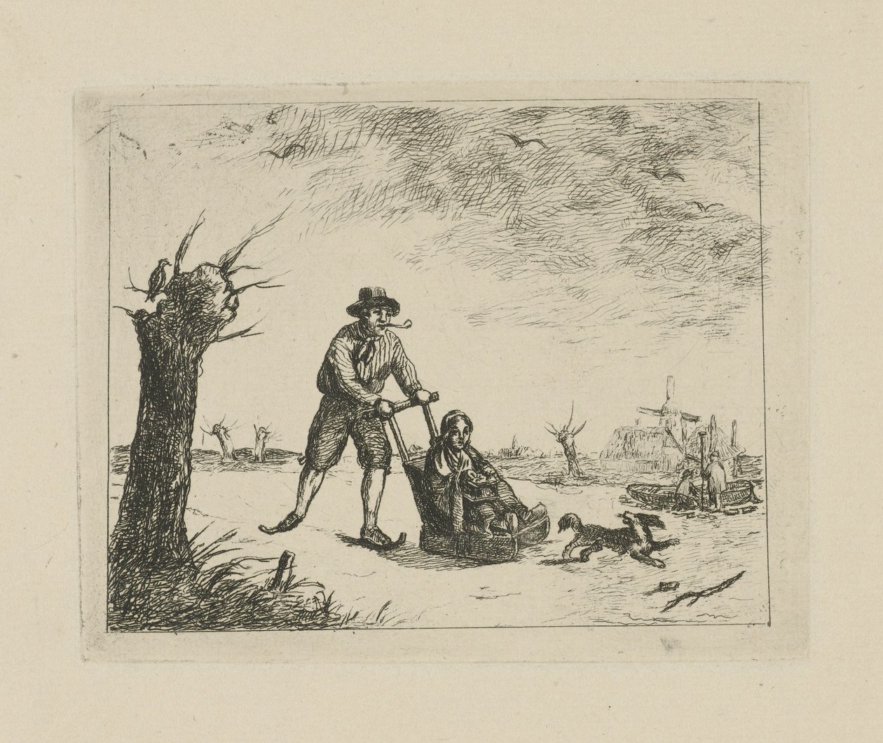 Winterlandschaft mit Schlittschuhläufer von David van der Kellen